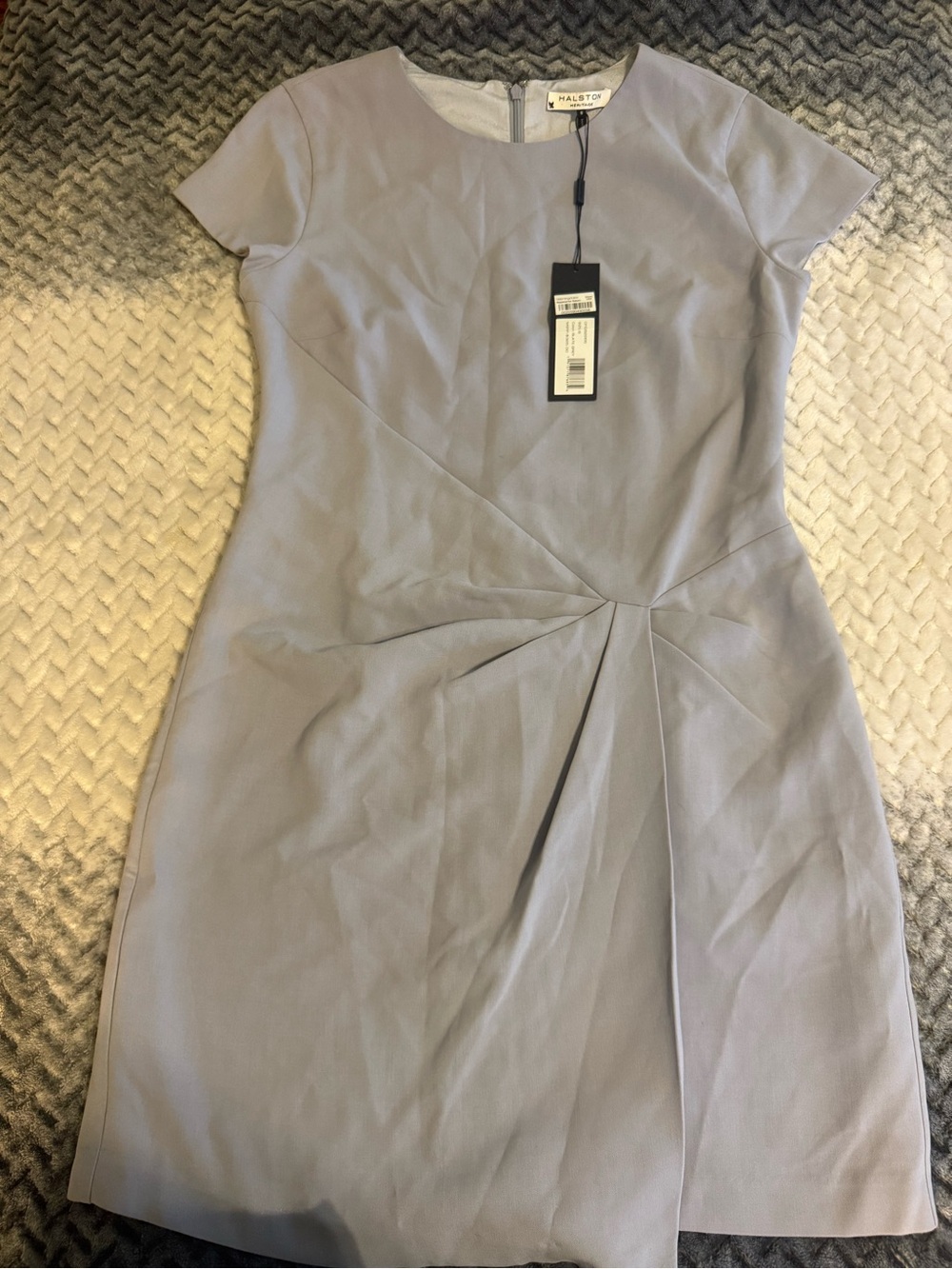 Halston Lavender Sheath Dress with Front Pleat Detail.